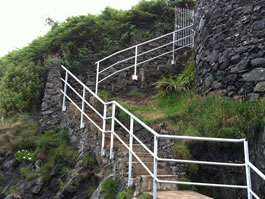 strong safety balustrading to line the steps down to the sea 