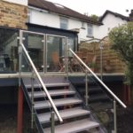 double glass steel balcony gates with steps