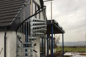 bespoke balcony frame with spiral staircase